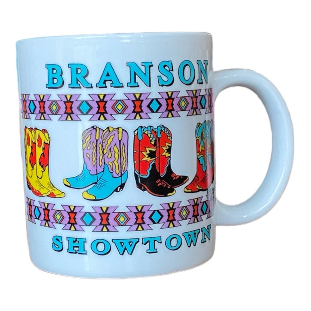 Vintage Branson Showtown Missouri Souvenir Coffee Mug Cowboy Boots Southwest